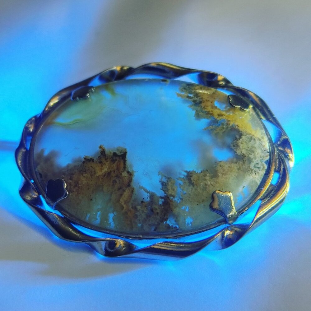 Landscape Agate Silver Brooch Vintage Artisan Crafted Natural Stone Botanical